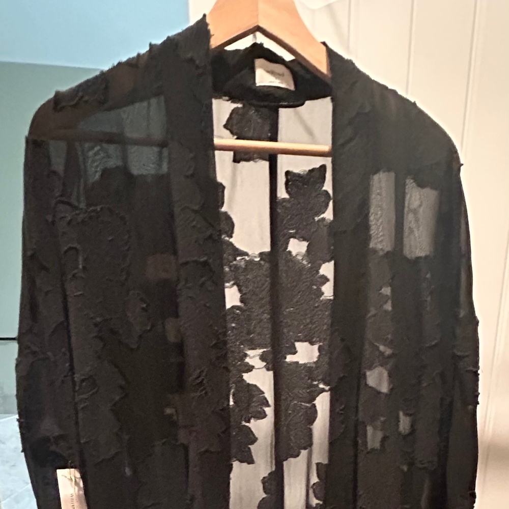 Aritzia Wilfred Black Durante jacket Size Small Long Open Front Kimono Robe